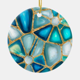 Aquarell- und Goldzellen - Ozeane Keramik Ornament