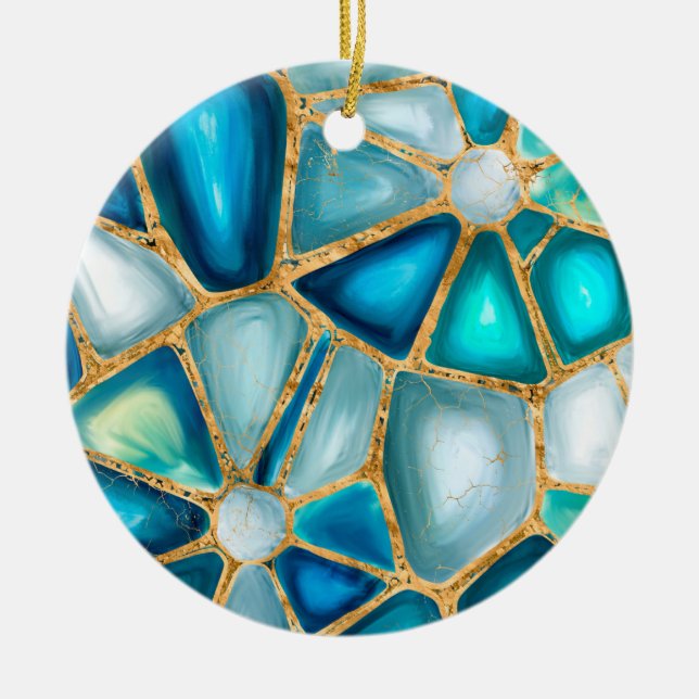 Aquarell- und Goldzellen - Ozeane Keramik Ornament (Vorne)
