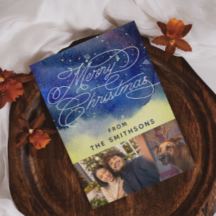 Aquarell und Kalligrafie Navy Blue 2 Custom Fotos Feiertagskarte