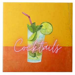 Aquarell- und Neon-Cocktails Bar Art   Fliese