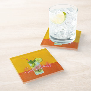 Aquarell- und Neon-Cocktails Bar-Kunst Glasuntersetzer