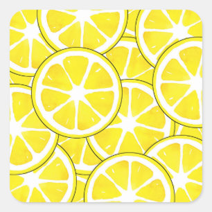 Aquarell und Pen Lemon Scheiben Quadratischer Aufkleber
