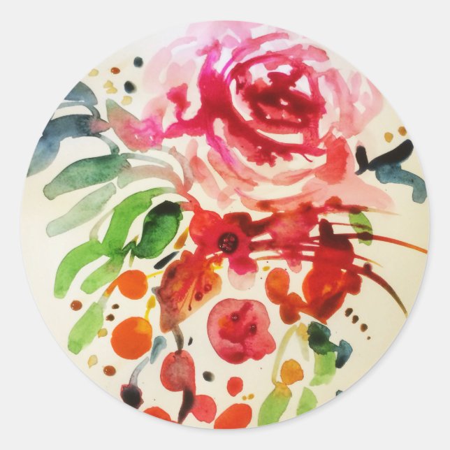 Aquarell und Rose Runder Aufkleber (Vorderseite)