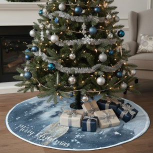 Aquarell und Schnee - individueller Urlaub Polyester Weihnachtsbaumdecke