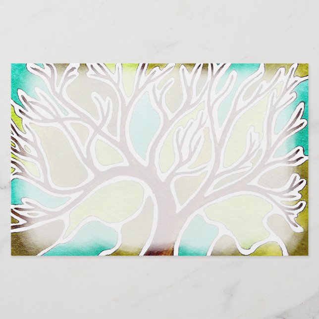 Aquarell-und Stift-u. Tinten-Baum Briefpapier (Vorderseite)