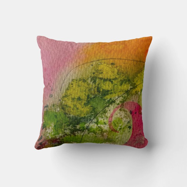 Aquarell und Tinte Abstrakte beeindruckende Kunst Kissen (Rückseite)