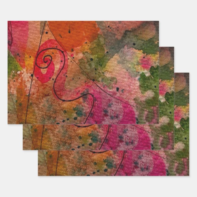 Aquarell und Tinte Abstrakte Hübsche Malerei Art Geschenkpapier Set (Set)