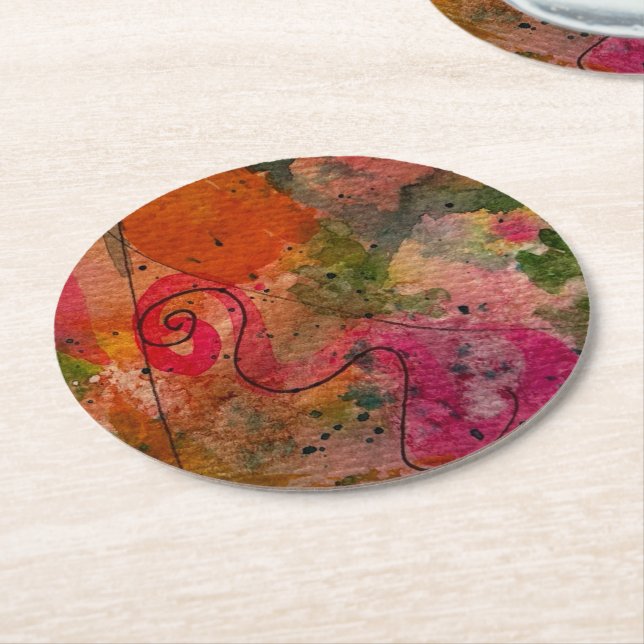 Aquarell und Tinte Abstrakte Hübsche Malerei Art Runder Pappuntersetzer (Angewinkelt)