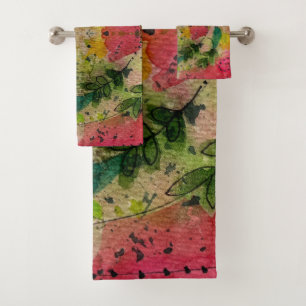 Aquarell- und Tinten-Abstract-Impressionismus-Kuns Badhandtuch Set