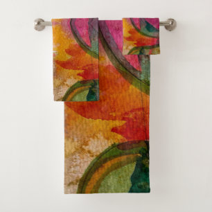 Aquarell- und Tinten- abstrakte expressionistische Badhandtuch Set