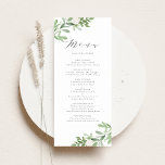 Aquarell und weiße Blume Hochzeit Menükarte<br><div class="desc">Lassen Sie sich mit unserer individuell gestaltbaren Speisekarte verwöhnen, die wunderschön mit zartem Aquarell und weich weißen Blume gestaltet ist. Diese elegante Menükarte zeichnet sich durch ein naturgetreu inspiriert Frontsystem aus, während die Rückseite ein passendes Muster für ein einheitliches Aussehen zeigt. Diese Karte im Grünen eignet sich ideal für Hochzeiten,...</div>