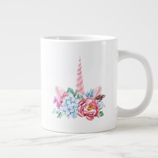 Aquarell Unicorn Blumenkronen Jumbo-Tasse (Rechts)