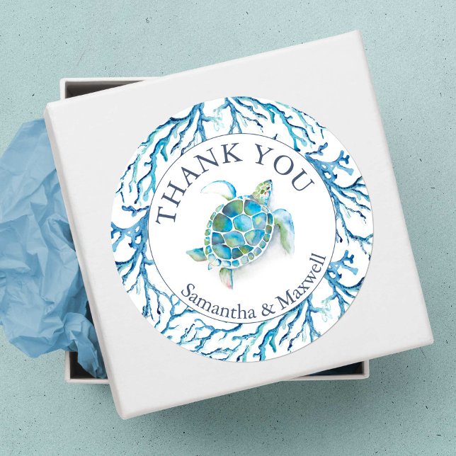 Aquarell unter dem Meer Danke an die Aufkleber (Thank you stickers baby shower favors under the sea turtle blue)