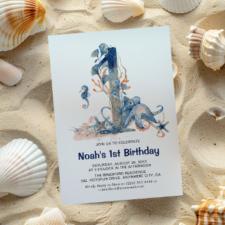 Aquarell unter dem Meer Junge's 1. Geburtstag Einladung