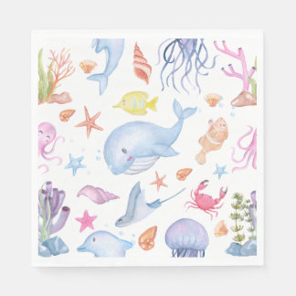 Aquarell Unter dem Meer Süße Ozean-Tiere Party  Serviette