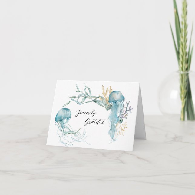Aquarell unter der Meeresqualle Danke an die Karte (Vorderseite)