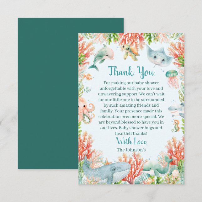 Aquarell unter der Meerwasserdusche Dankeskarte (Vorne/Hinten)