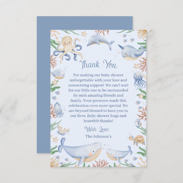 Aquarell unter der Meerwasserdusche Dankeskarte (Vorne/Hinten)