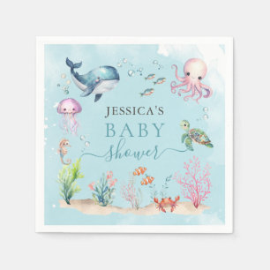 Aquarell unter Meerestieren Kinderdusche Serviette