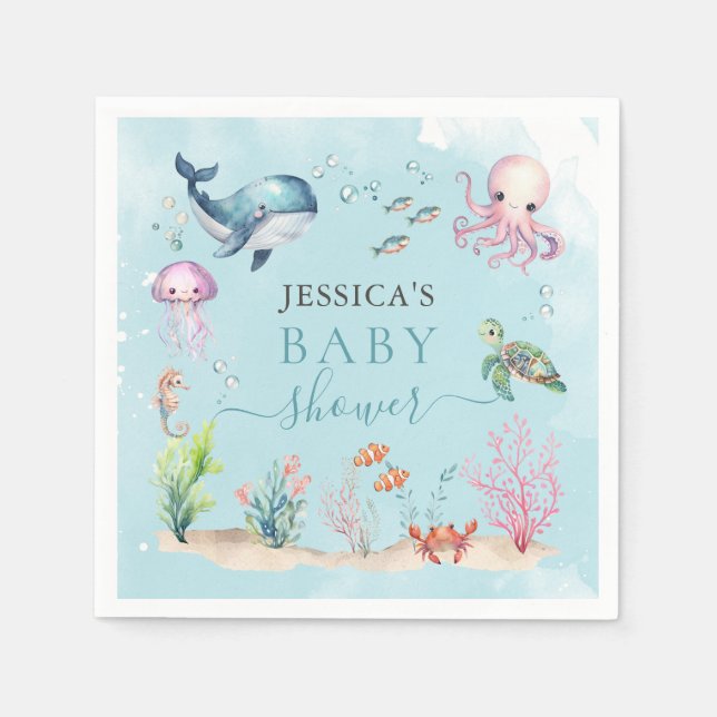 Aquarell unter Meerestieren Kinderdusche Serviette (Vorderseite)