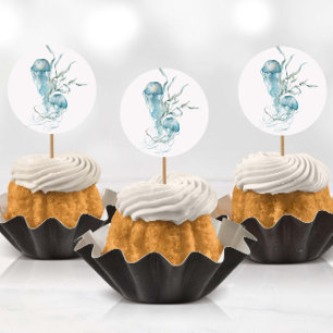 Aquarell Unterhalb der Meeresquallen-Stickers Runder Aufkleber