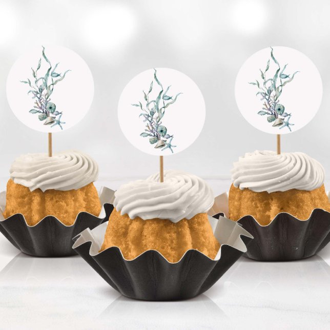 Aquarell Unterhalb der Meeresquallen-Stickers Runder Aufkleber (Stickers being used as cup cake toppers with toothpicks)