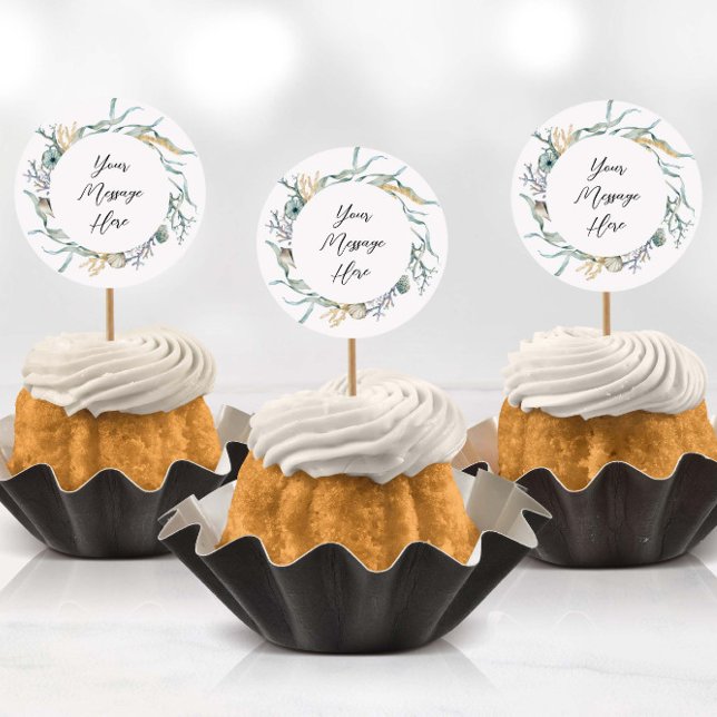 Aquarell Unterhalb der Meeresquallen-Stickers Runder Aufkleber (Stickers being used as cup cake toppers with toothpicks)