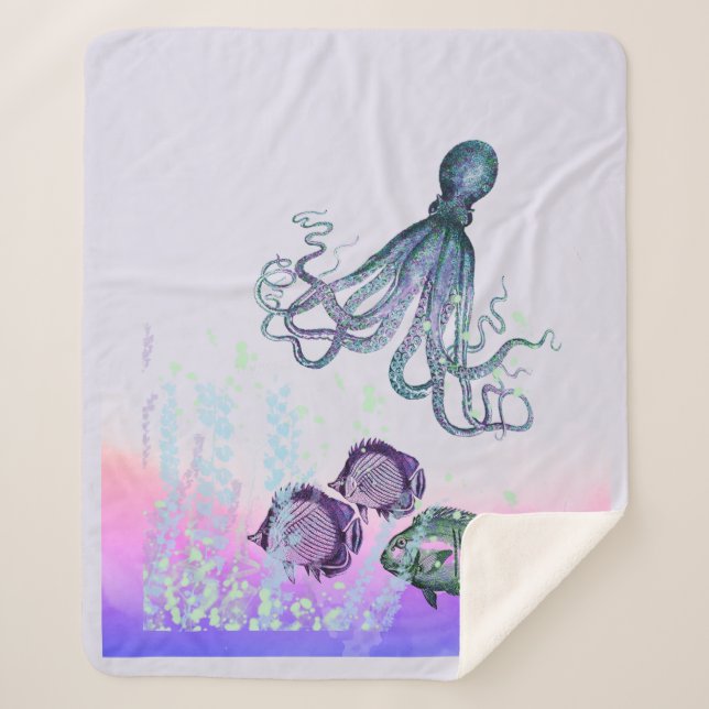 Aquarell Unterseeraum Octopus Fischleben Meer Sherpadecke (Vorderseite)