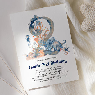 Aquarell Unterwasser-Jungen 2. Geburtstag Einladung
