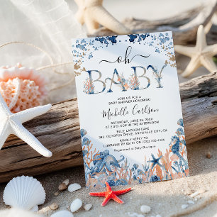 Aquarell-Unterwasser-''Oh Baby''-Babyparty Einladung