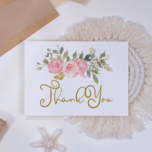 Aquarell Üppige Rosa Florale Hochzeit Dankeskarte