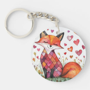 Aquarell-Valentinstag-Fuchs-Karte Schlüsselanhänger