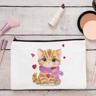 Aquarell Valentinstag-Kätzchen Zubehörtasche