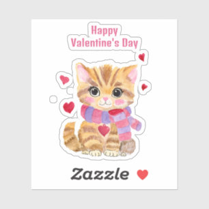 Aquarell Valentinstag-Kitty Aufkleber