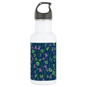 Aquarell-Veilchen auf Blau Edelstahlflasche