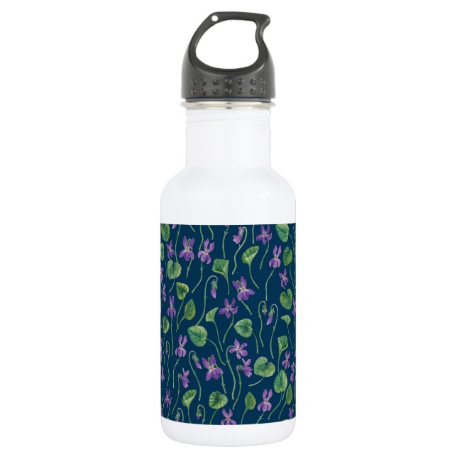 Aquarell-Veilchen auf Blau Edelstahlflasche (Vorderseite)