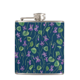 Aquarell-Veilchen auf Blau Flachmann