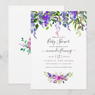 Aquarell-Veilchen-Blumen-Baby-Shower-Einladung Einladung