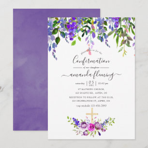 Aquarell-Veilchen-Blumen-Konfirmation Einladung