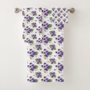 Aquarell-Veilchen-Blumenstrauß Badhandtuch Set