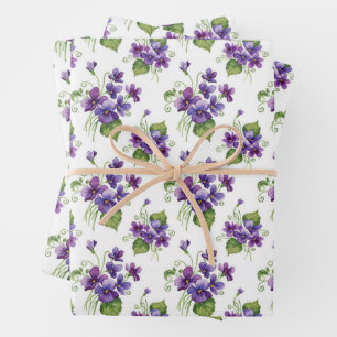 Aquarell-Veilchen-Blumenstrauß Geschenkpapier Set