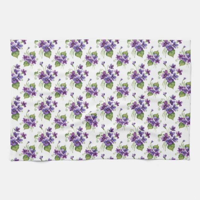 Aquarell-Veilchen-Blumenstrauß  Geschirrtuch (Horizontal)