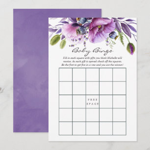 Aquarell-Veilchen-Mohn-Blumen-Baby-Shower-Bingo Einladung
