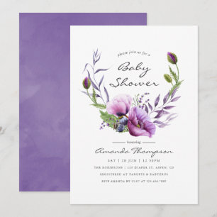 Aquarell-Veilchen-Mohn-Blumen-Baby-Shower-Einladun Einladung
