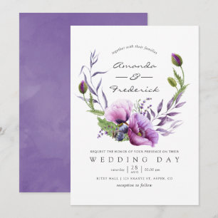 Aquarell-Veilchen-Mohn-Blumen-Hochzeitseinladung Einladung