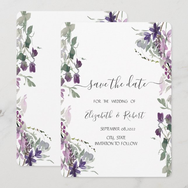 Aquarell Veilchen Wildblume Save The Date (Vorne/Hinten)