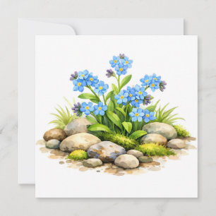 Aquarell-Vergissmeinnicht-Blumen an den Felsen Karte