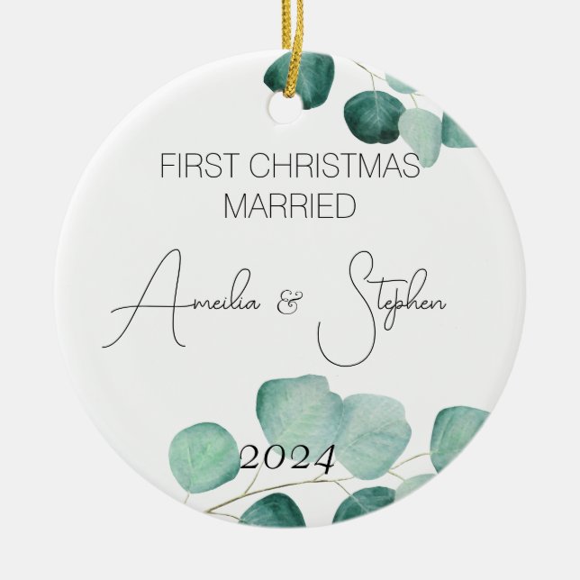 Aquarell Verheiratet Eukalyptus Keramik Ornament (Vorne)