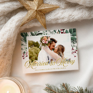 Aquarell-Verheiratet-und-Frohe-Weihnachten-Foto Postkarte