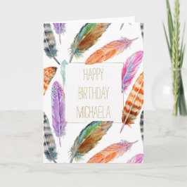 Aquarell versieht Geburtstag mit Federn Karte